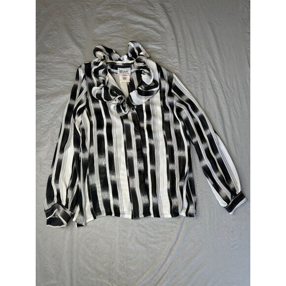 Teddi Of California Womens White Black Blouse 16 long sleeve polyester button up - Picture 1 of 6